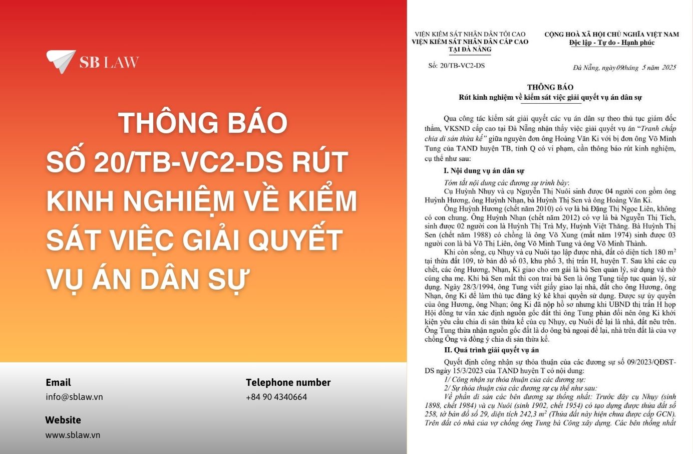 THÔNG BÁO SỐ 20/TB-VC2-DS RÚT KINH NGHIỆM VỀ KIỂM SÁT VIỆC GIẢI QUYẾT VỤ ÁN DÂN SỰ